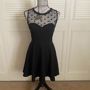 Coincidence & Chance Anthropologie polka dot illusion neck little black dress